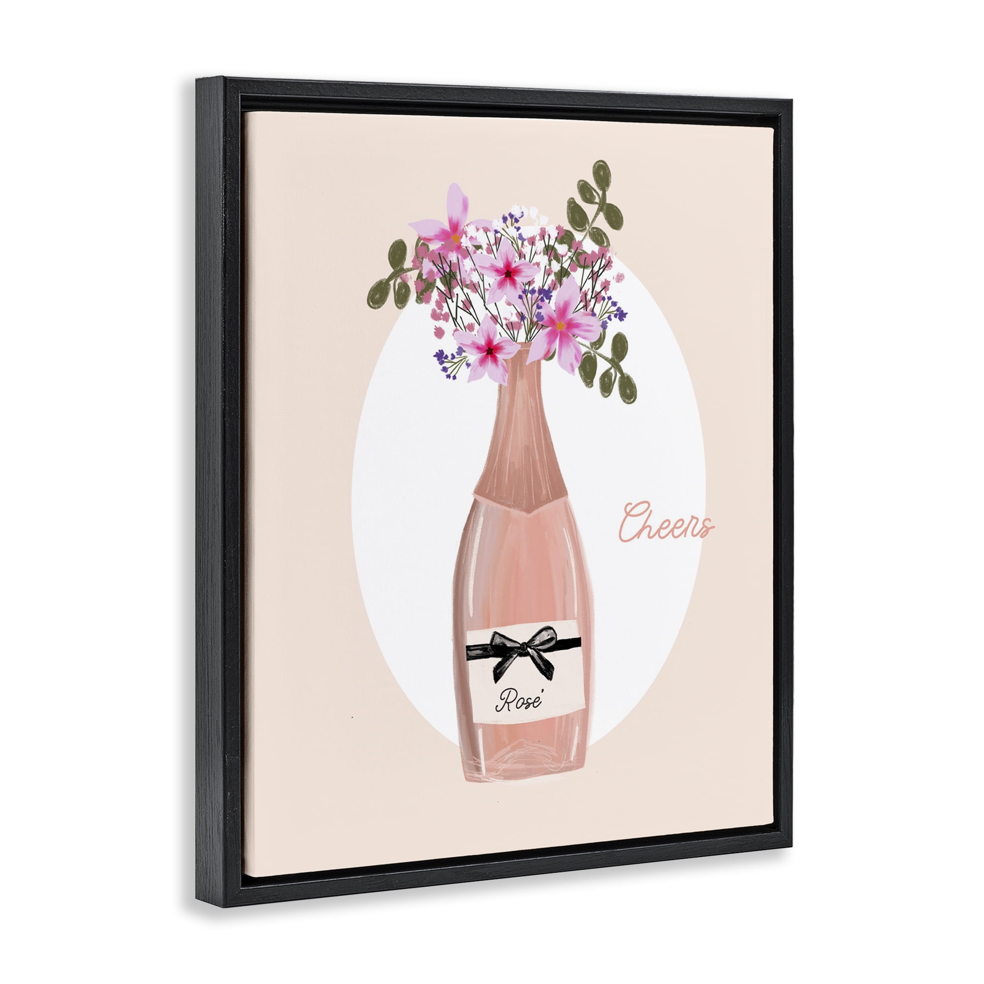 Stupell Industries Cheers Pastel Rosé Food & Beverage Painting Black Floater Framed Art Print Wall Art, 25 x 31