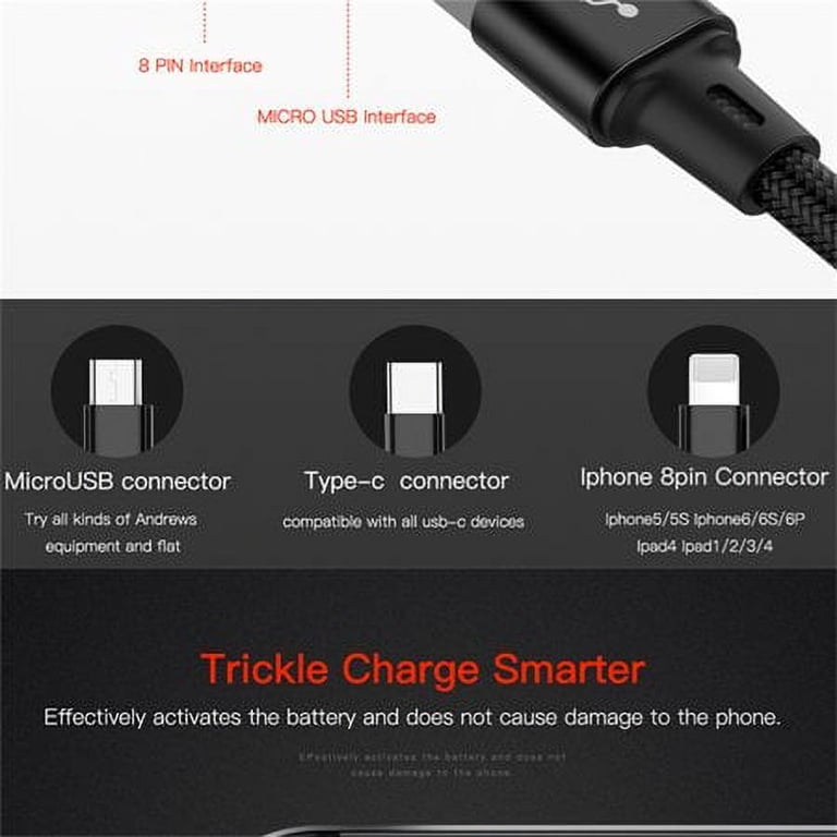 Charger(black) 3 In 1 Set Fast Charger USB Charging Cable Fast Charger For Ipad iphone