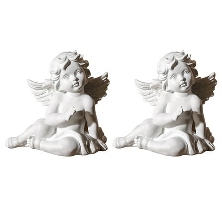 HEMOTON  2 Pcs Garden Cherub Statues Resin Angel Sculpture Home Decoration