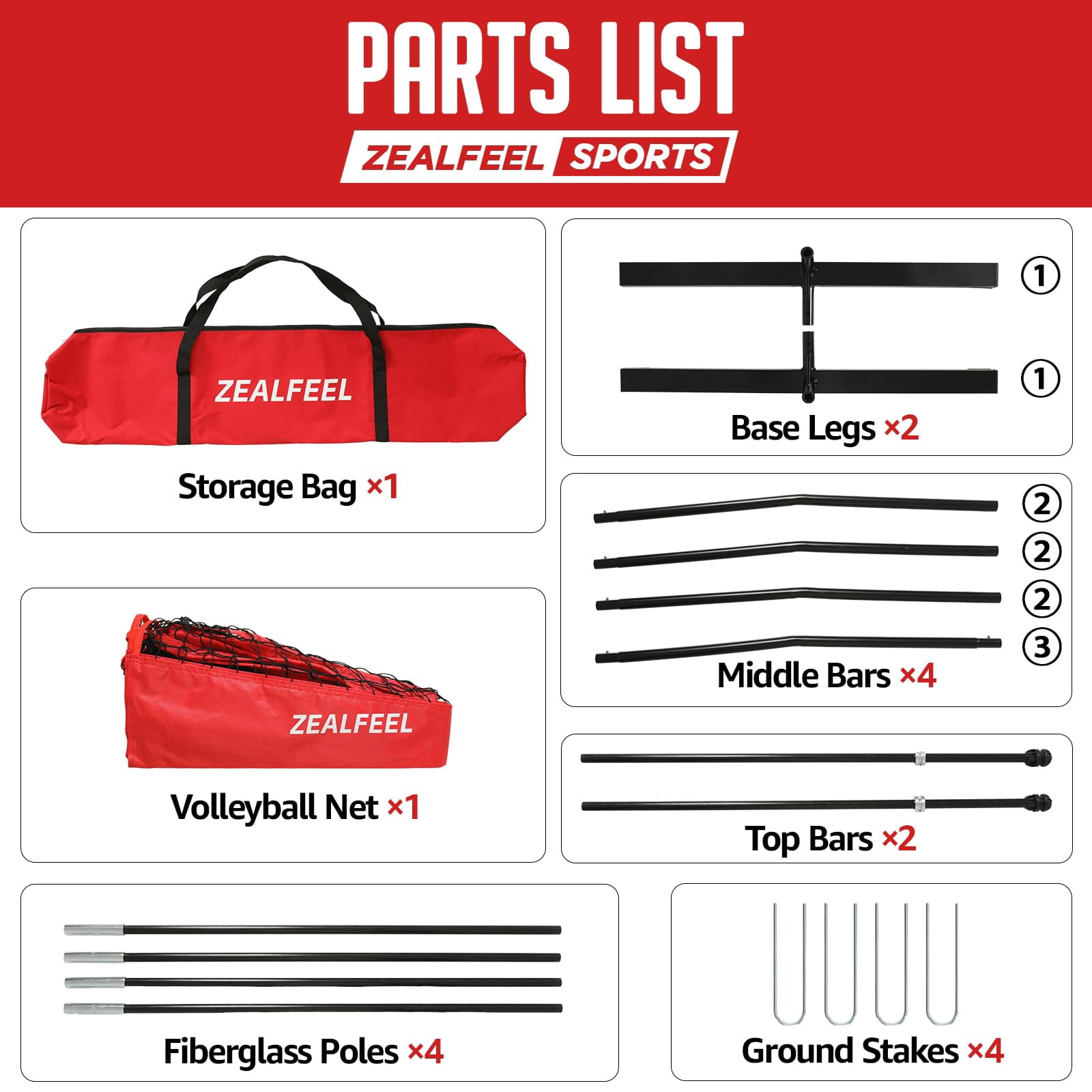 Zealfeel Adjustable Portable 12ft Volleyball Training Net with Carry Bag for Outdoor Practice