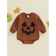 thumbnail image 4 of Aojekbee Baby Girls Boys Sweatshirts Rompers Halloween Clothes Pumpkin Face Patch Long Sleeve Toddler Fall Bodysuits, 4 of 10