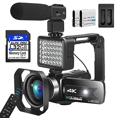 Caméra Vidéo Caméscope 4K 56MP, Caméra de Vlogging avec Vision Nocturne Infrarouge, Zoom Numérique 16X, Microphone, Télécommande 24g