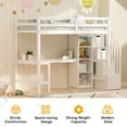 thumbnail image 2 of Twin Size Loft Bed with L-Shaped Desk & LED Lights & Charging Station, Solid Wood Loft Bed Frame with Storage and Stairs, Heavy Duty Loft Bed for Kids, White, 2 of 7