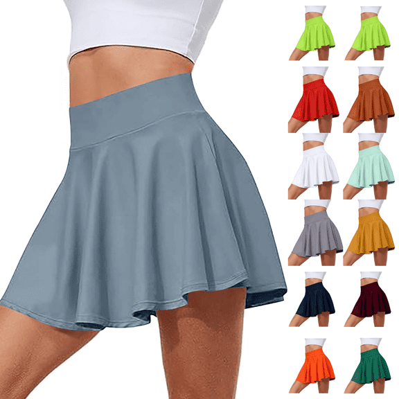 cocolona Womens Summer High Waist Pleated Mini Skirts Stretch Comfy Running Yoga Workout Tennis Skirts Beach Vacation Ruffle Flowy Skirts