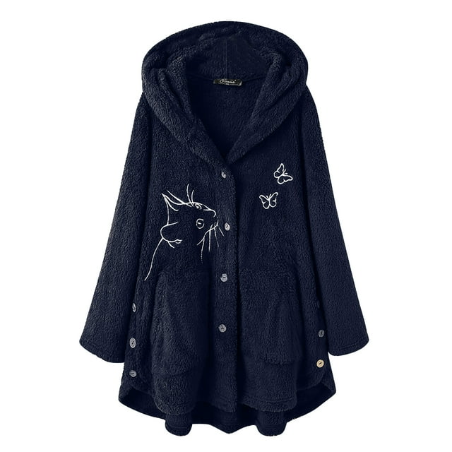 Women Solid Color Coat Long Sleeve Cardigan Fluffy Jacket Windproof Outer Coat Button Down Overcoat Warm Winter Overcoat