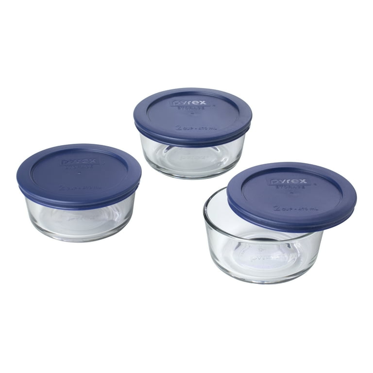 Pyrex 2 Cup Simply Storage, Glass Container, Blue, 6 Piece 