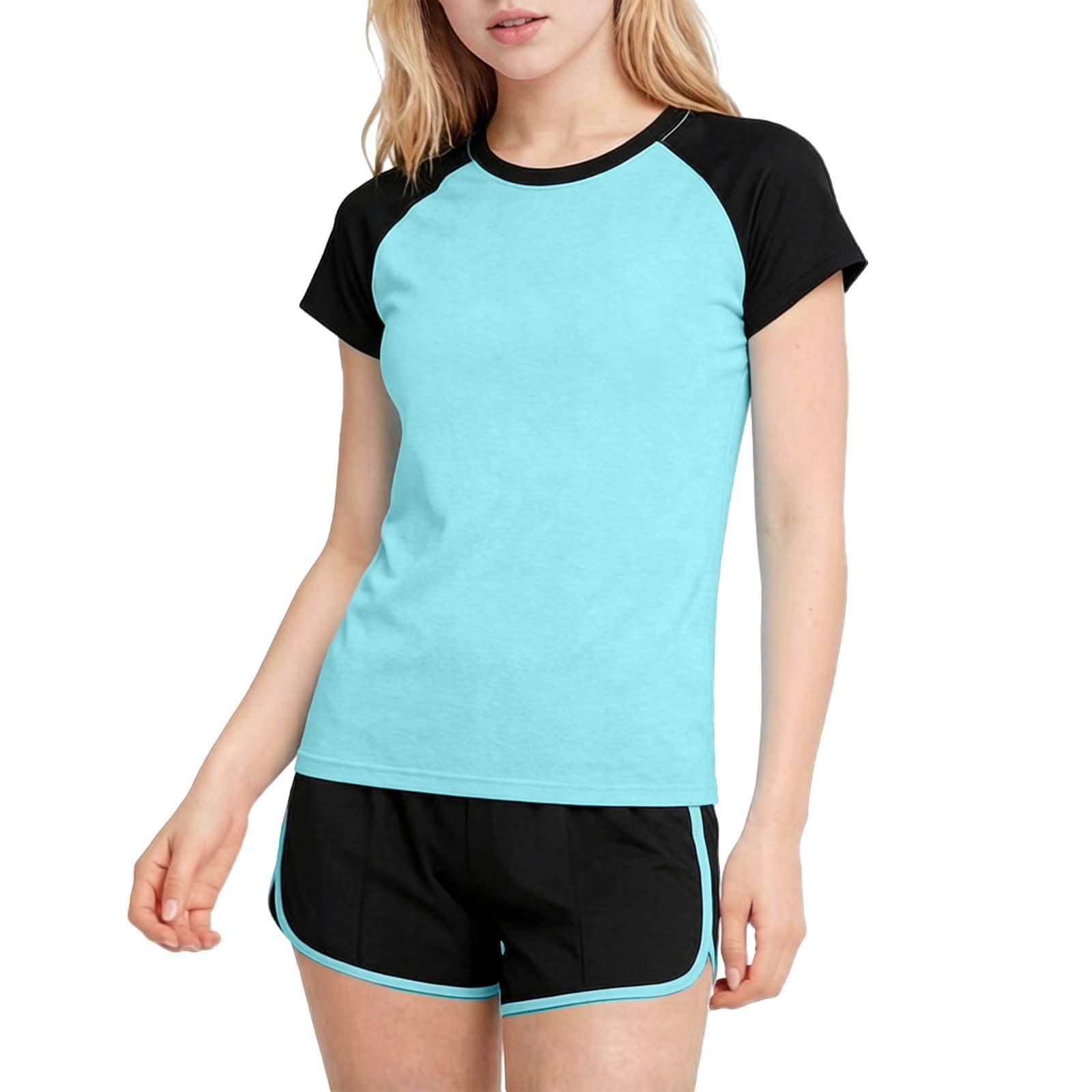 NAISIBABY Girls Active Set 2-Piece Quick-Dry Performance T-Shirt & Dolphin Shorts Casual School Athletic Outfit Sky Blue 14T