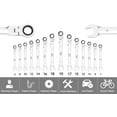 thumbnail image 5 of PRO 14-Piece Flex-Head Ratcheting Wrench Set, 6-19cm Metric Chrome Vanadium Steel Ratchet Wrenches, Combination Ended Spanner Kit with Storage Case, 5 of 9