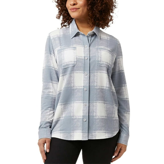 32 Degrees Women's 4-way Stretch Soft Button-Up Shirt-Gray / S