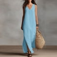 thumbnail image 2 of AHTJRT Linen Cotton Dress for Women 2026 Maxi V Neck Sleeveless Side Slit Sundress Solid Color Summer Vacation Boho Beach Tank Dress Light Blue L, 2 of 9