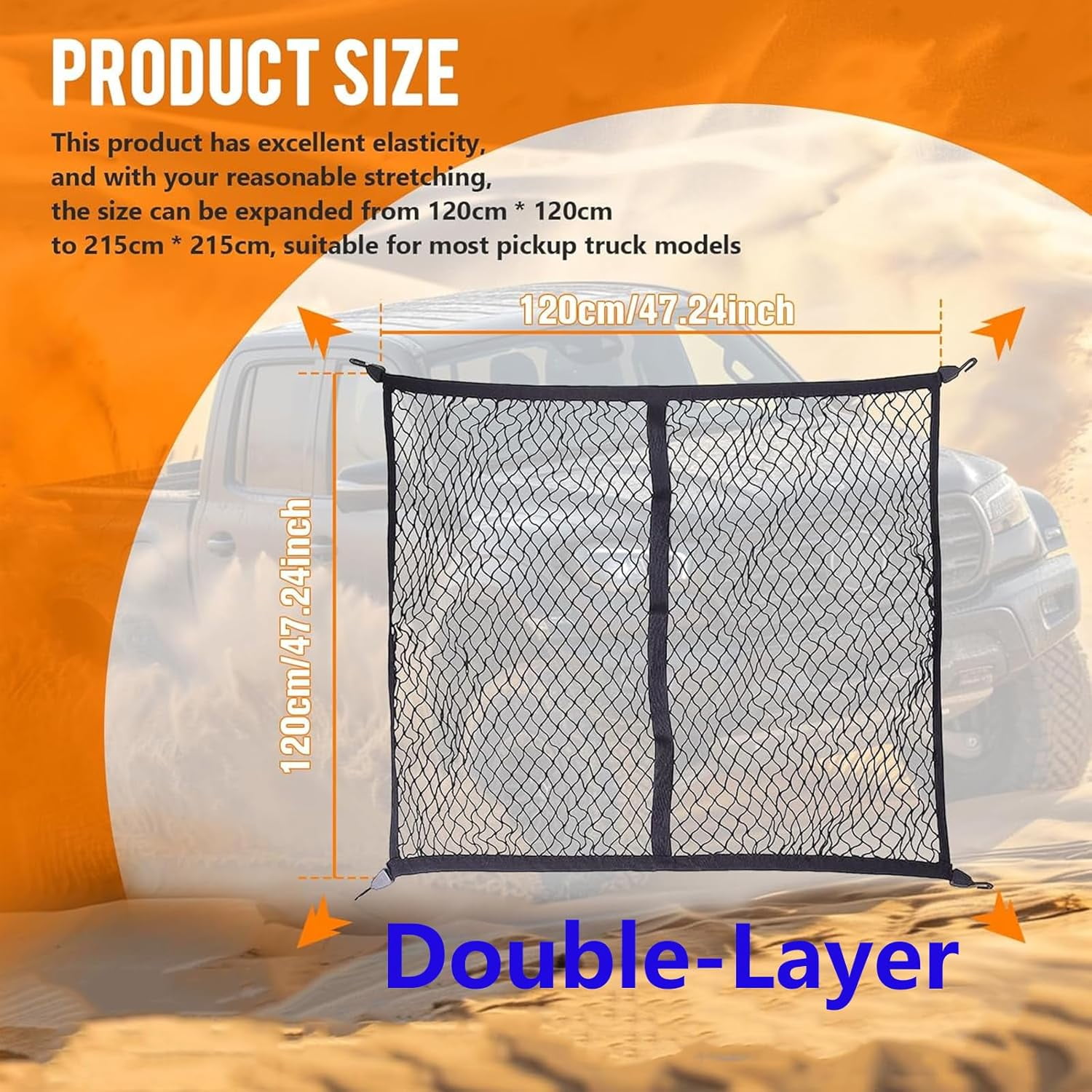 Heavy-Duty Bungee Cargo Net for Pickup Trucks – Stretchable Mesh Load Securer, Universal Fit, Prevents Shifting, Durable & Easy to Use