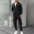 thumbnail image 2 of mihongmao Airport Outfits for Men 2026 Men's Solid Color Sports Pants Zipper Pocket Long Sleeve Collar Set Black 2X, 2 of 8