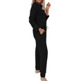 thumbnail image 2 of Conjunto de dos piezas para mujer: Top y pantalón de color liso degradado, cuello redondo, manga larga, pijama y pantalones cortos., 2 of 5