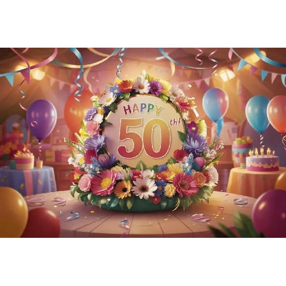 50th Birthday Colored Floral Design Fun Cartoon Like Display and Party Message Jigsaw Puzzles Fun Birthday Educational Gift Art Home Decor-500 Pieces