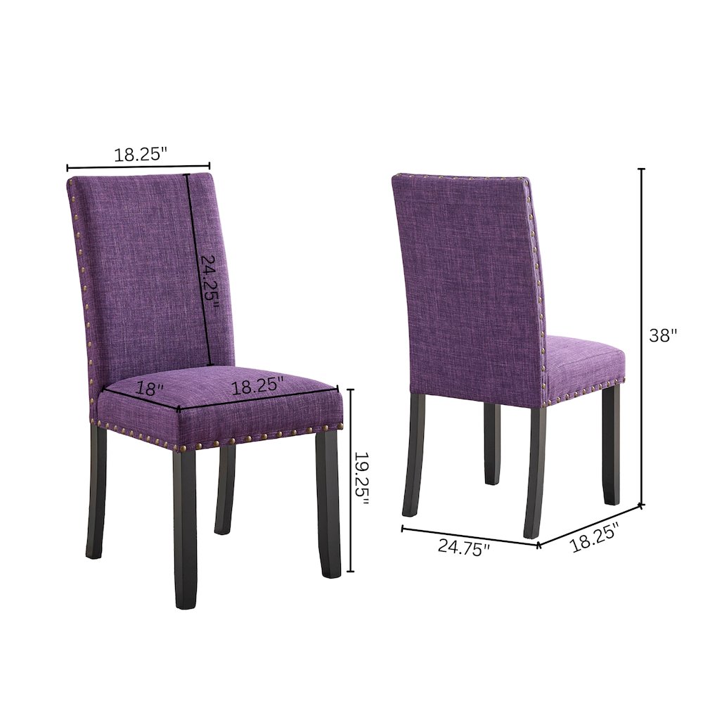 Roundhill Furniture Biony Fabric Dining Chairs with Nailhead Trim, Set of 2, Purple
