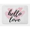 thumbnail image 1 of Hello Bath Mat, Hello Love Hand Lettering Print on Pink Hearts Inspirational Words Minimal Design, Plush Bathroom Decor Mat with Non Slip Backing, 29.5" X 17.5", Black Rose, by Ambesonne, 1 of 2