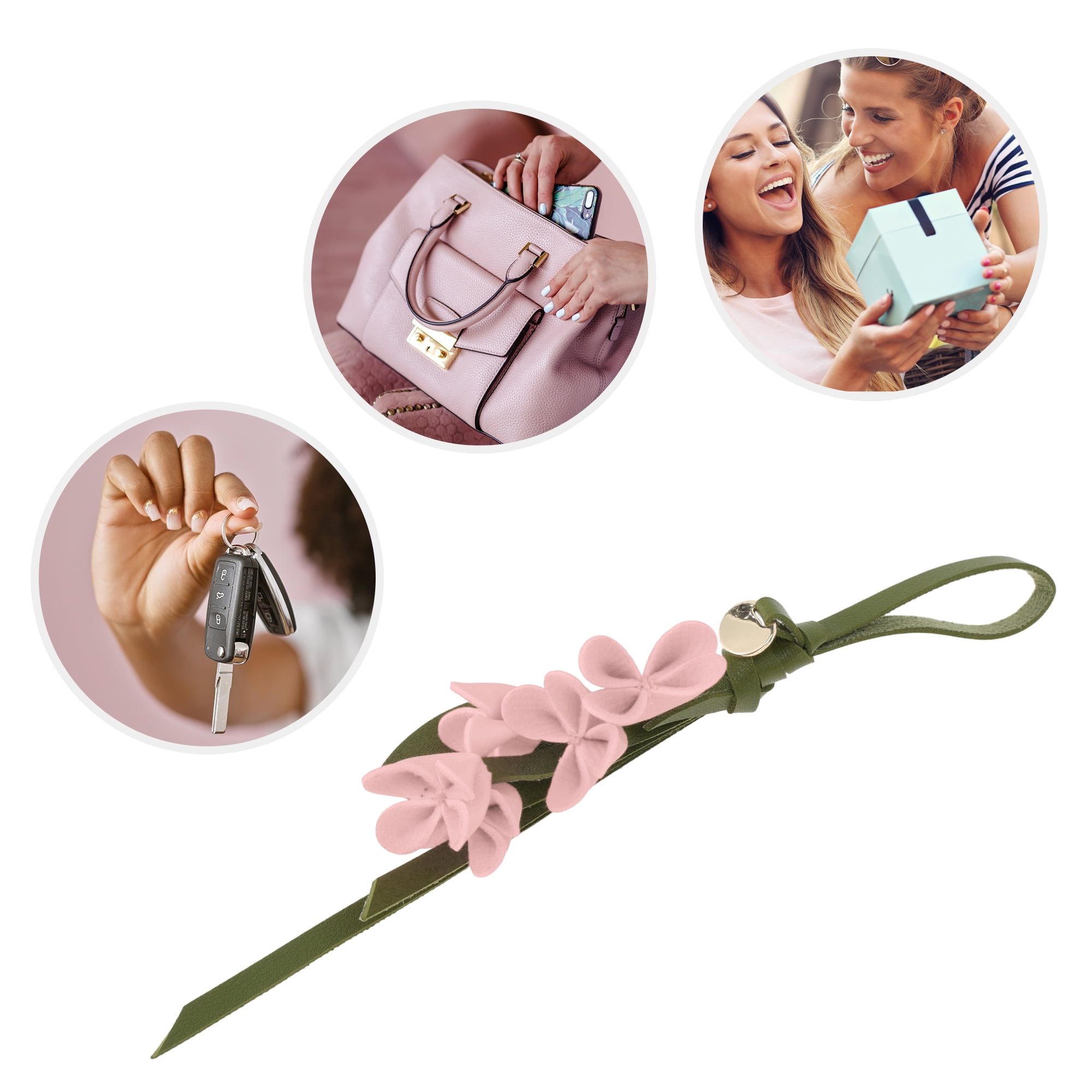 Unique Bargains PU Leather Flower Handbag Charm 1 Piece for Bags Dark Pink