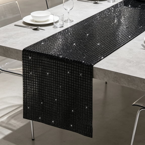 Mirror Sequin Table Runner | Shiny Glitter Party Decor | Metallic Fabric Cover for Wedding Birthday Holiday Banquet Home Table Setting