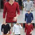 thumbnail image 5 of Men Casual Long-Sleeve Pullover Button V Neck Henley T-Shirt Slim Bottoming Tops, 5 of 11