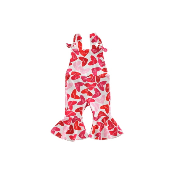 Sedceaty Baby Kid Girls Jumpsuit, Sleeveless Flower/Heart Print Long Flare Pants for Party Casual