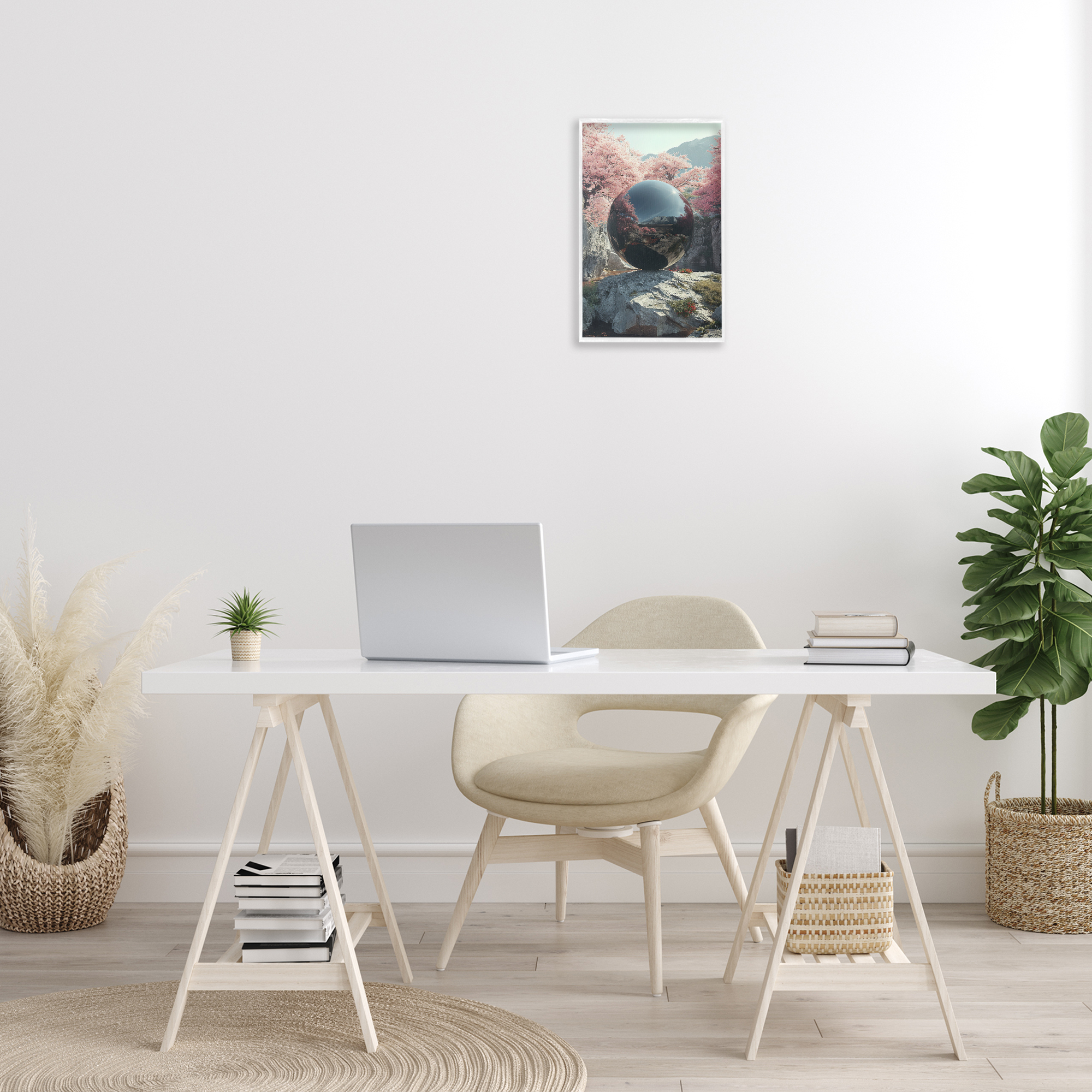 Stupell Industries Surreal Reflective Ball Landscape Painting White Framed Art Print Wall Art, 12 x 18