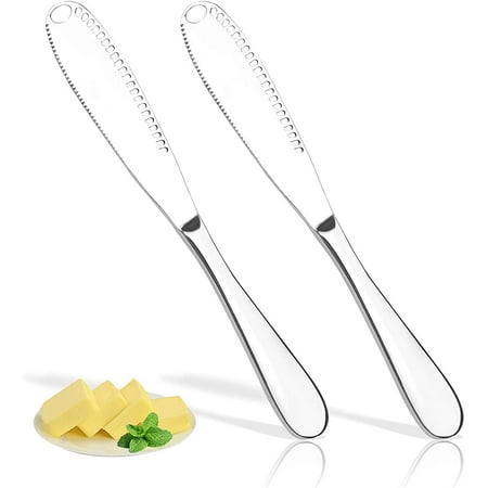 

2 Pack Stainless Steel Butter Spreader Knife 3 in 1 Multi-Function Butter Curler & Spreader with Serrated Edge for Butter Cheese Jams Jelly Merry Christmas Gift