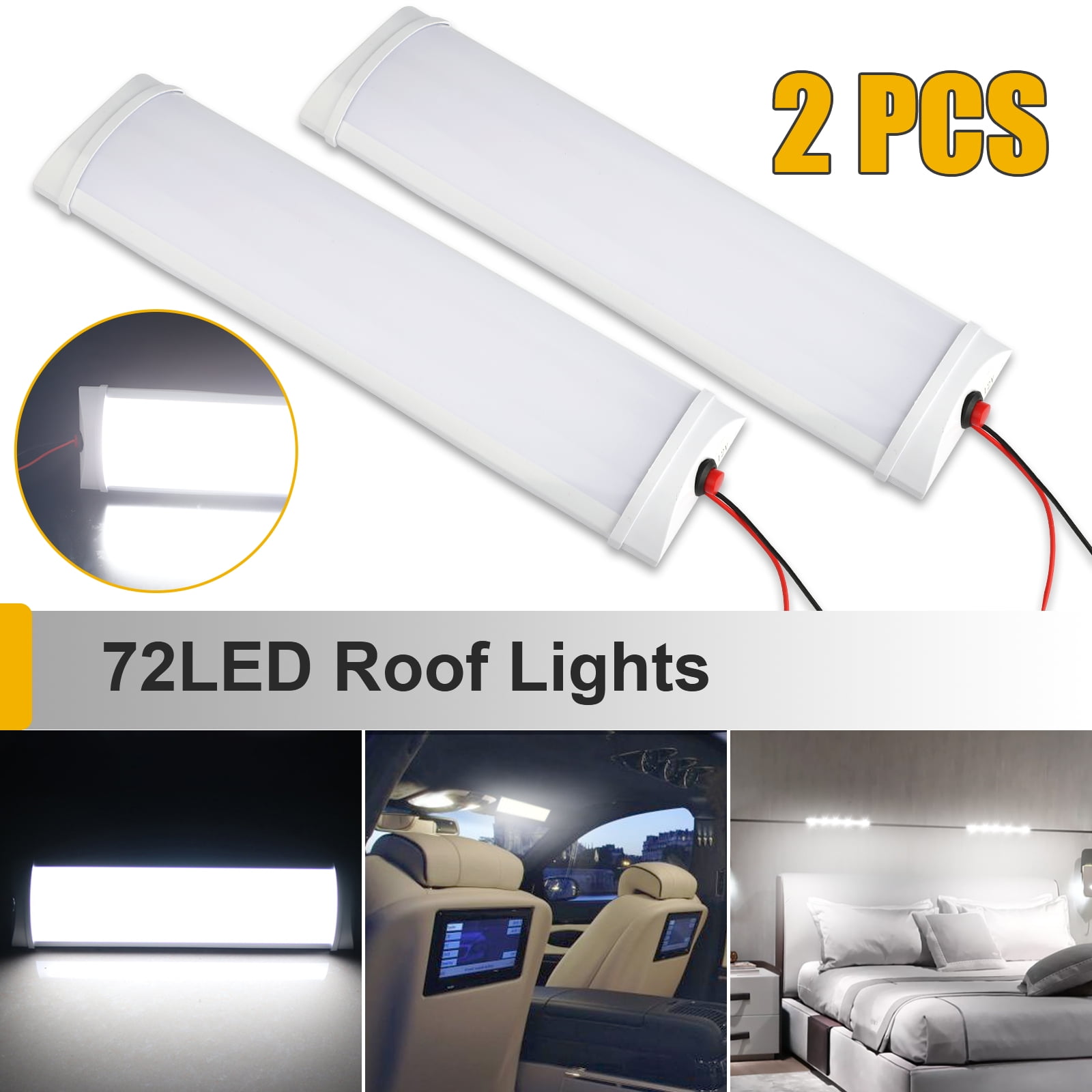 2x 12V 72 LED Car Interior White Strip Lights Bar Lamp Car Van Caravan Boat UKU2 