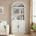 thumbnail image 5 of 71.7" Tall Arched Bookcase with 2 Doors – Farmhouse Storage Cabinet, 3 Open Shelves, Metal Accents, Antique White/Gray/Wood Finish, 5 of 8