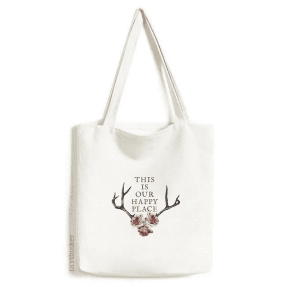 Local Happy Antler Flowers Tote Canvas Bag Shopping Satchel Casual Handbag