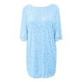 thumbnail image 4 of Women's Round Neck Sequin Dress Fine Sparkle T Shirt Shiny Short Sleeve Loose Fit Party Dress Blue M, 4 of 5