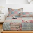 thumbnail image 6 of Twin XL Size Fitted Sheet Set - Vintage Patchwork 2 Piece Bedding Sets 16" Deep Pocket Fitted Sheet with 1 Pillowcases, Rustic Floral Farmhouse Plaid Wooden Plank Brushed Microfiber Hotel Bed Sheets, 6 of 9