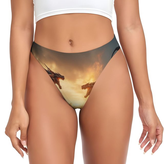 Fotbe Castle Cool Fire Dragon Tanga Sin Costuras para Mujer con Estampado – Panties Invisibles, Transpirables y Cómodos para Uso Diario-X-Large