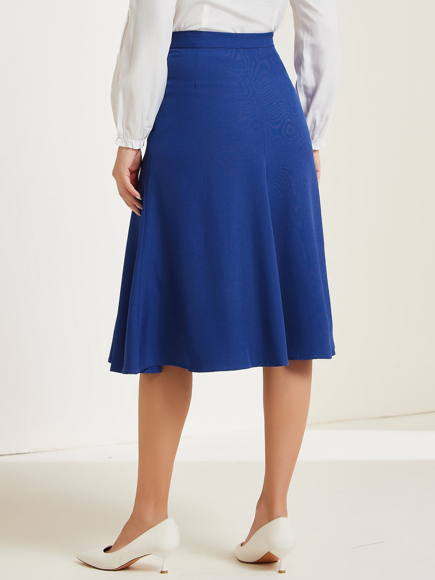 DARING DIVA Women's Side Zipper Flared Flowy A Line Midi Skirts XS Royal Blue