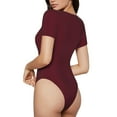 thumbnail image 2 of Kdxio Maroon for Women's Short-Sleeved Onesie Stylish Round Neck Pajamas Bodysuit Jumpsuit Nightwear-X-Large, 2 of 7