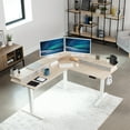 thumbnail image 4 of VIVO 2-Tier Electric 63" x 55" Corner Desk, Light Wood Table Top, White Frame, 4 of 9