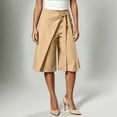 thumbnail image 4 of Qingpeng Womens Wrap Front Tie Waist Culottes High Waist Irregular Overlay Split Wide Leg Dressy Capri Pants Office Business Casual Pants, 4 of 6