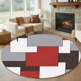 thumbnail image 3 of 8ft Washable Large Round Rug, Mid Century Non-Slip Circle Area Rug for Living Room Dining Room, Absrtact Geometric Red Gery Brown Indoor Floor Mat for Home Decor, 3 of 9