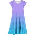 thumbnail image 4 of PMVFHDE Robes Filles Robes d'Été Filles Manches Volantées à Double Couche Robe Fluide Ligne A Décontractée Dégradé Robes Midi Bleu Ciel,14-15 Ans, 4 of 6