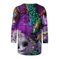 thumbnail image 5 of Feancey Mardi Gras Shirts for Women 3/4 Length Sleeve Carnival Tops Dressy Casual Crew Neck Blouses 2025 Trendy Mask Printed Party T Shirts Multicolor L, 5 of 5