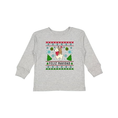 

Inktastic Feliz Navidad Sloth and Llama Ugly Sweater Style Boys or Girls Long Sleeve Toddler T-Shirt