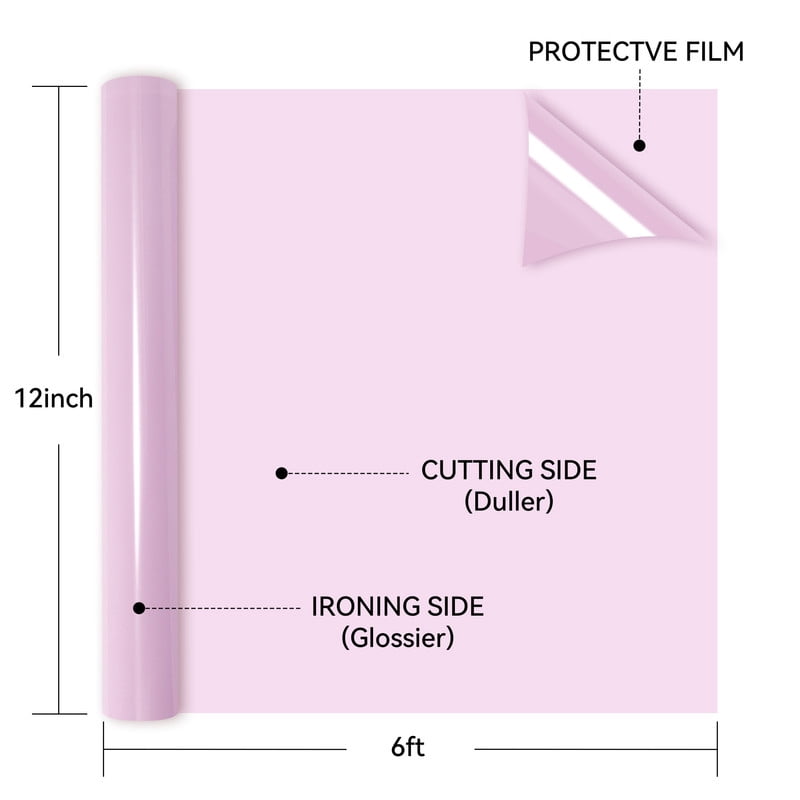HTVRONT Heat Transfer Vinyl Roll-12" x 6ft for Shirts, Iron on Vinyl for All Cutting Machine - Easy to Cut & Weed for Heat Transfer Design-Light Purple