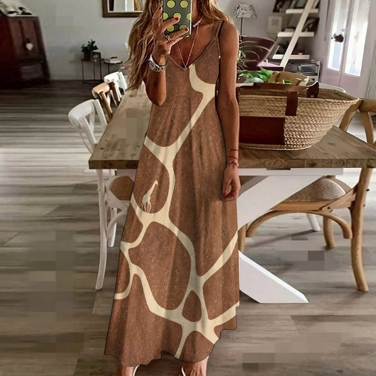 brown giraffe print dress Giraffe print and animal Sleeveless Dress evening dress ladies Women's  skirt loose summer dress dress dresses