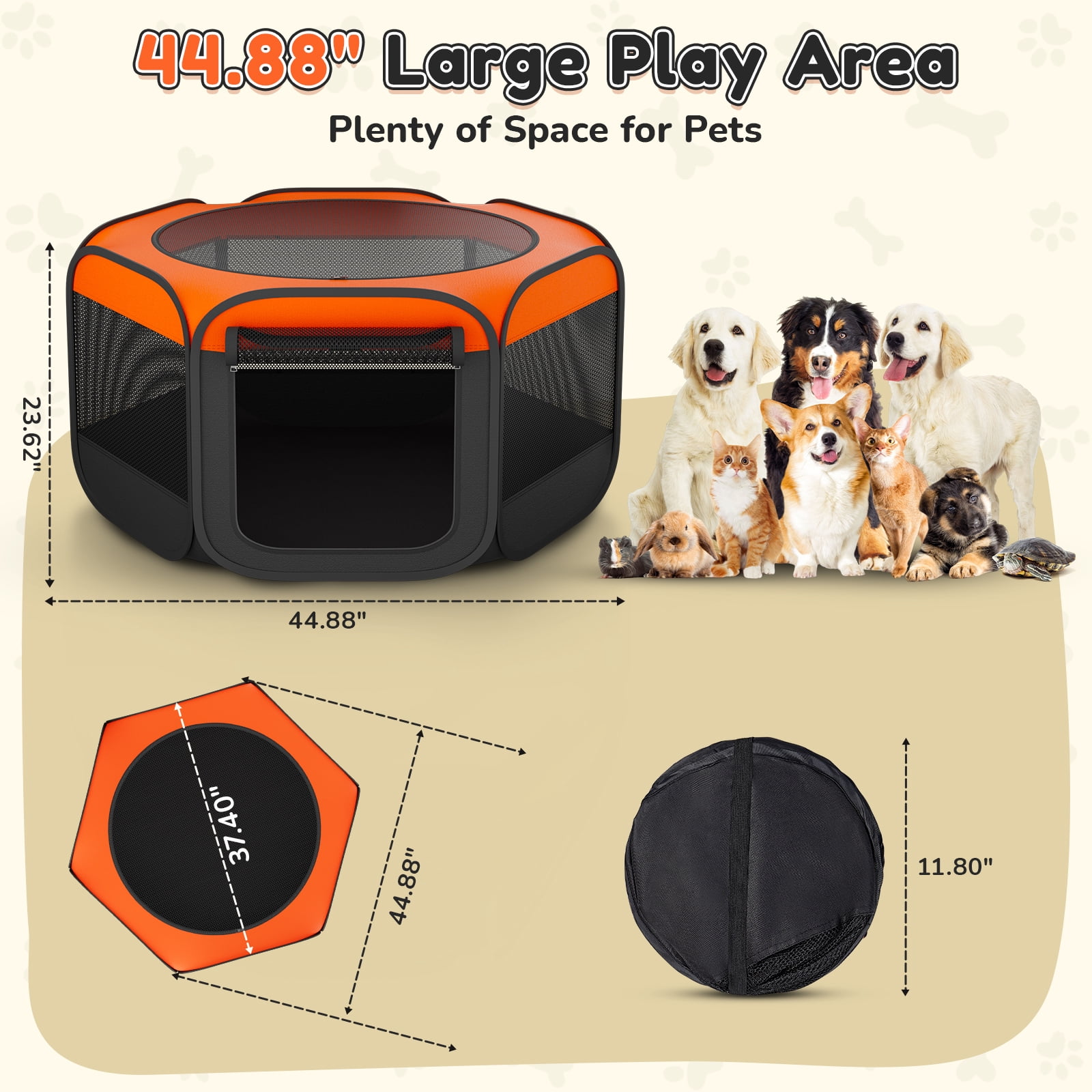 MAXLAPTER Dog Playpen, Hexagonal Foldable Pet Enclosure for Indoor and Outdoor Use
