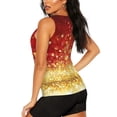 thumbnail image 3 of Balery Red Gold Glitter Camiseta sin mangas estampada ligera para mujer, tops de entrenamiento sin mangas, camisetas de yoga transpirables de secado rápido.-X-Large, 3 of 7