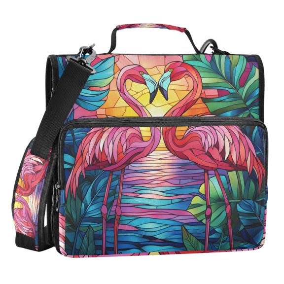 ALAZA Zipper Binder Bag Tropical Rainforest Flamingo 3 Ring File Folder Binder Organizer Bag