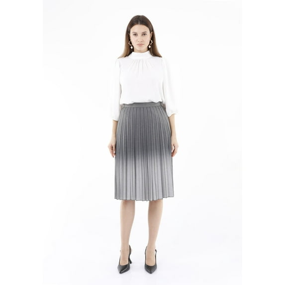 Light Grey High Waist Plisse Pleated Midi Skirt