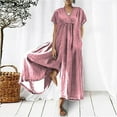 thumbnail image 2 of Womens Cotton Linen Short Sleeve Jumpsuits V Neck Baggy Plus Size Wide Leg Palazzo Cropped Culottes Pants Casual Rompers, 2 of 5