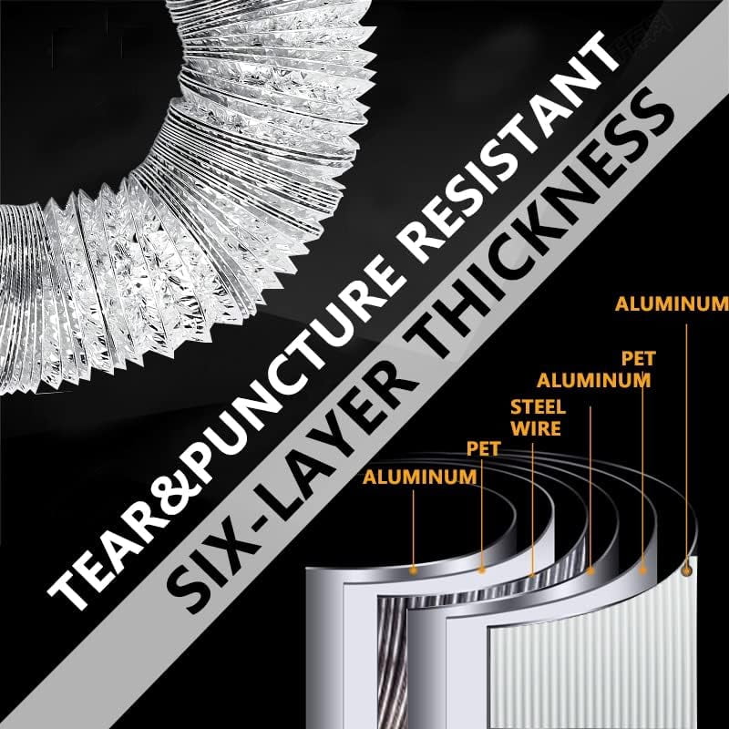 MKEUDQ-4 Inch 5 Feet Dryer Vent Hose Short,Flexible Air Ducting,Heavy Duty Aluminum Foil Extra Thick(6-ply) with 2 Clamps for HVAC Ventilation,Tight Space
