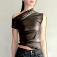 thumbnail image 4 of Tank Tops Women Slim Fit Asymmetrical Hem Solid Print Sleeveless Vest One-Shoulder Tops Daily Wear Camisole Tops for Women Brown L, 4 of 7
