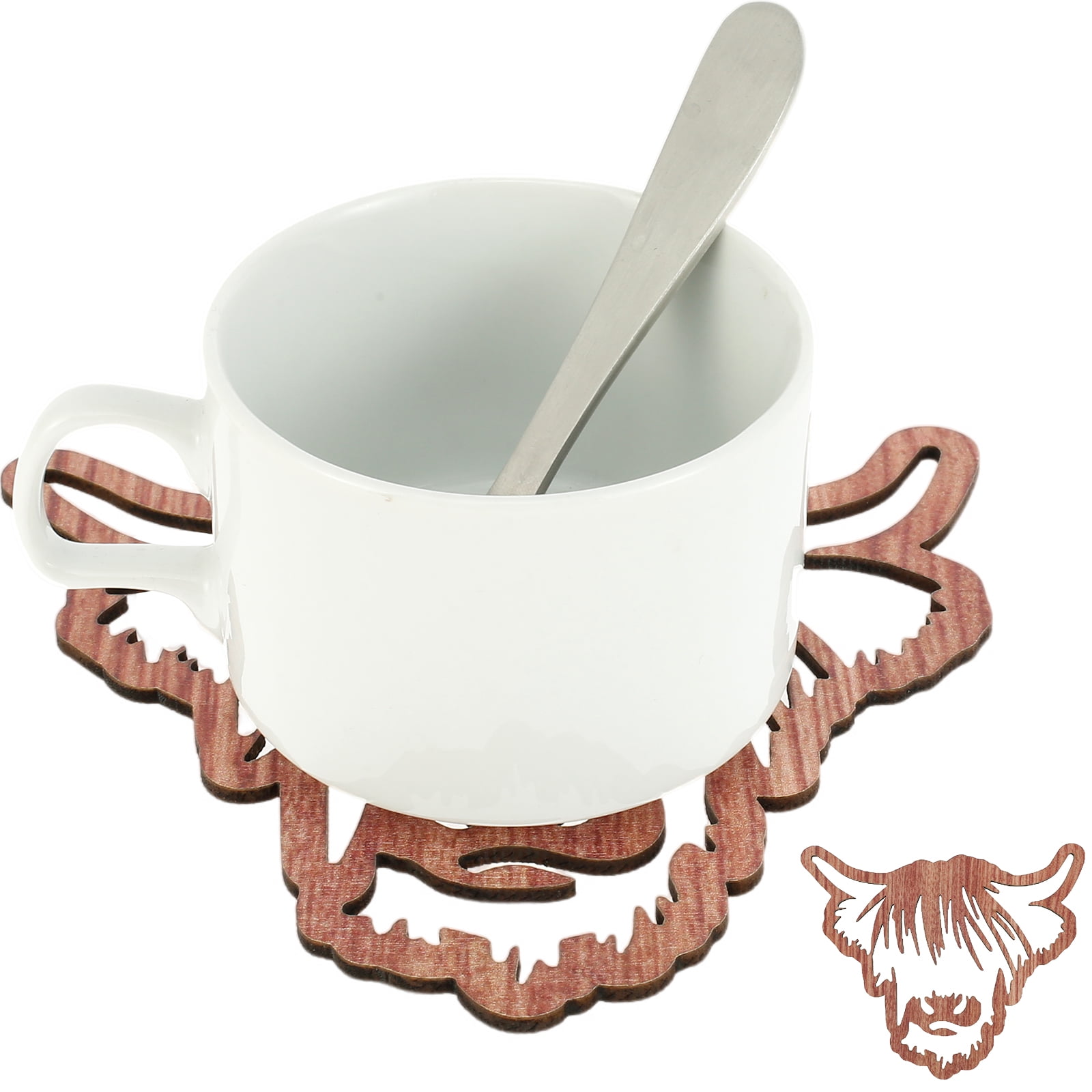 Jokapy 4 Pcs Wooden Highland Cow Coasters 5" Pot Holders Heat Resistant Kitchen Trivet Hot Pads